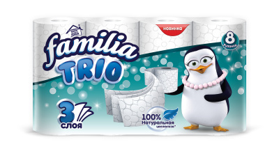 Бумага туалетная 3 сл Familia TRIO NATURAL 8 рулонов 16,7 м. (1/7)