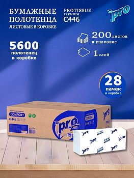 Полотенца бумажные Z сл 1 сл Protissue 240*215 мм 200 лист плотн 25гр 28 уп/кор С446